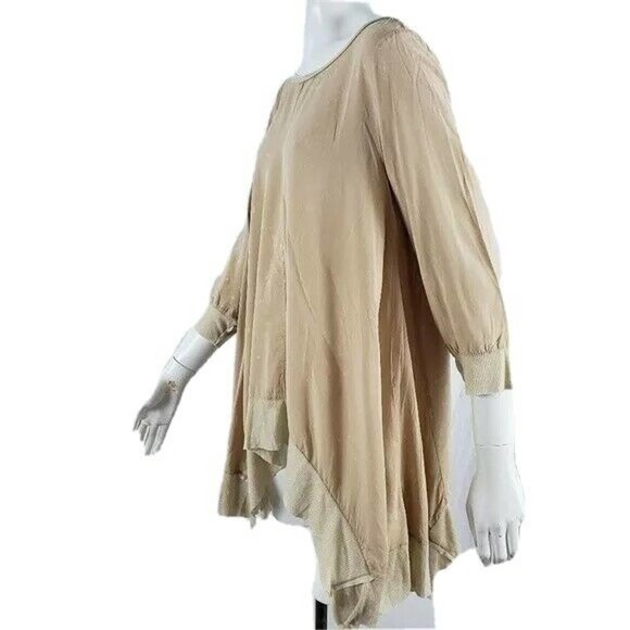 Umgee Tunic Top NEW Lagenlook Trapeze Beige Gold Small - Picture 5 of 8